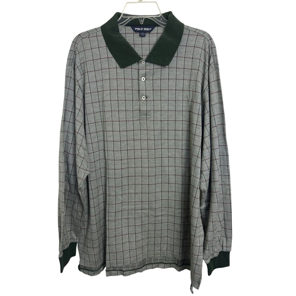 Y2K Polo Golf Ralph Lauren Green Plaid Long Sleeve Polo XXL Cotton Preppy Vtg
